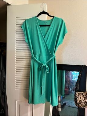 Nine West Teal Wrap Midi Dress with Self Tie